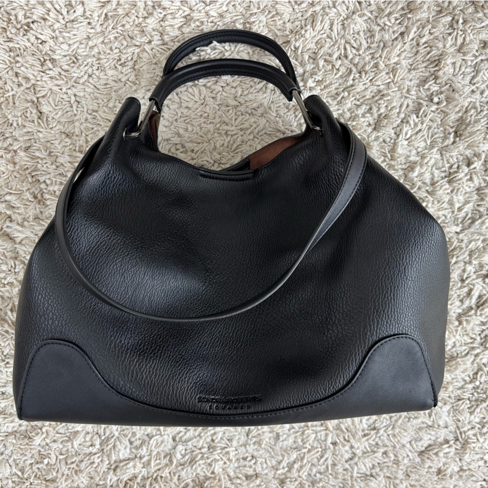 Sondra Roberts Squared | Black Vegan Leather Tote Bag with Silver Hardware